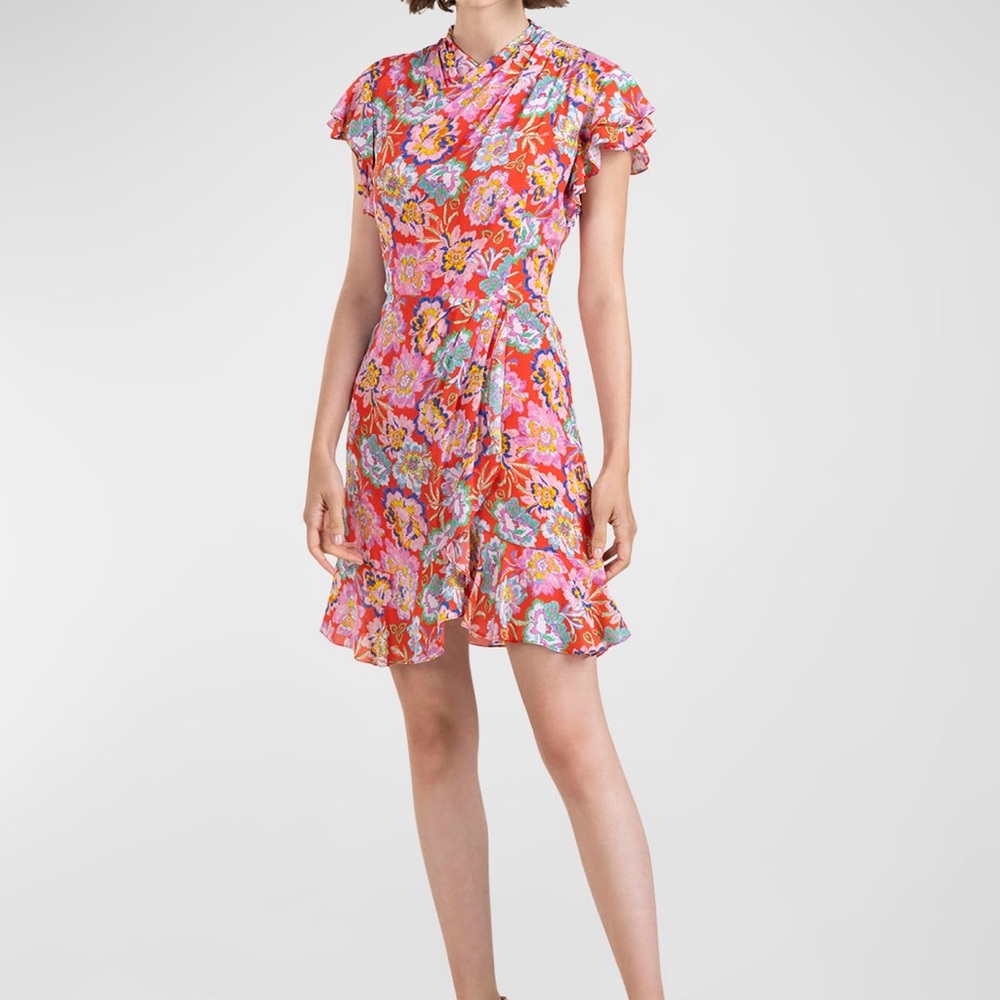 Shoshanna Tribeca Flutter-Sleeve Floral-Print Mini Dress Pink XS